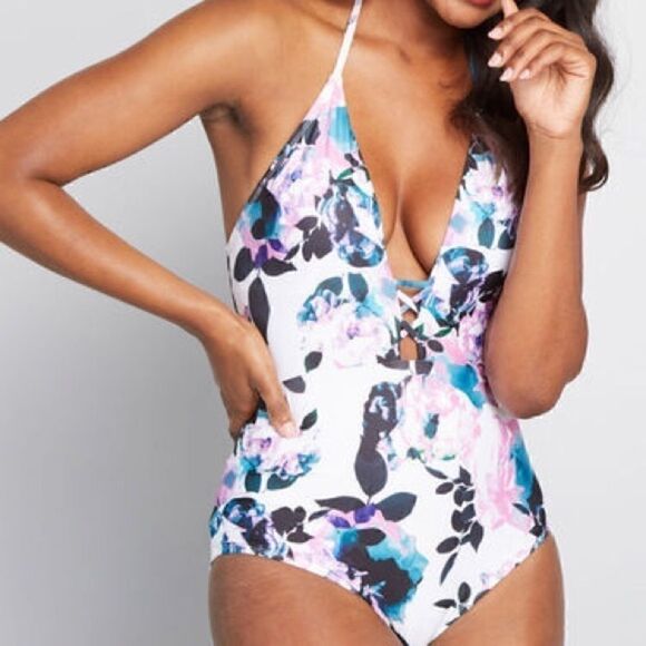 NEW ModCloth Pamela One-Piece Floral Swimsuit - Picture 1 of 9